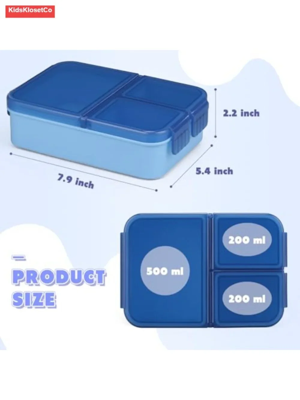 2 Pack Bento Snack Box Container for Kids Adults | 3 Compartment Leak-Proof